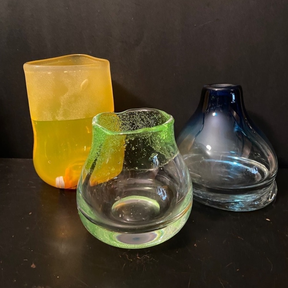 Trio (3) of Art Studio Assortment Glass Small Bud Freeform Vases